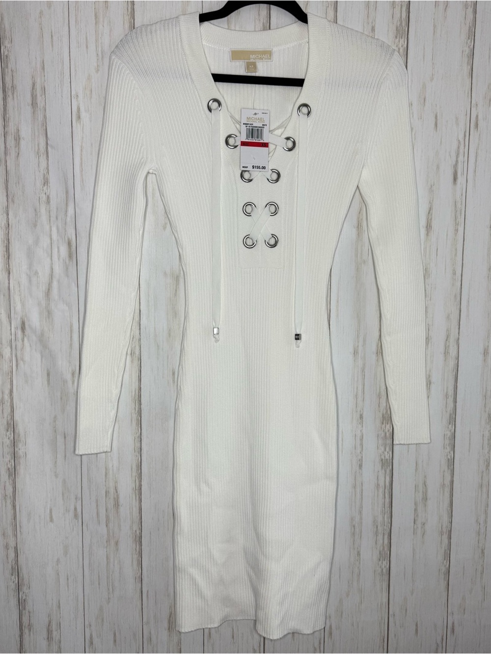 Michael Kors NWT White Ribbed Lace-Up Sweater Dress
